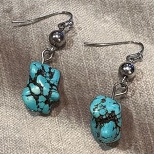 Vintage Turquoise Nugget Drop Earrings Blue and Silver Southwestern Cowgirl